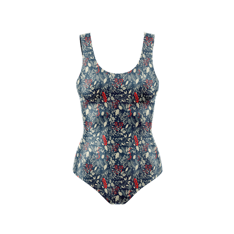 Blue Holly Leaves Berries BodysuitFront 01