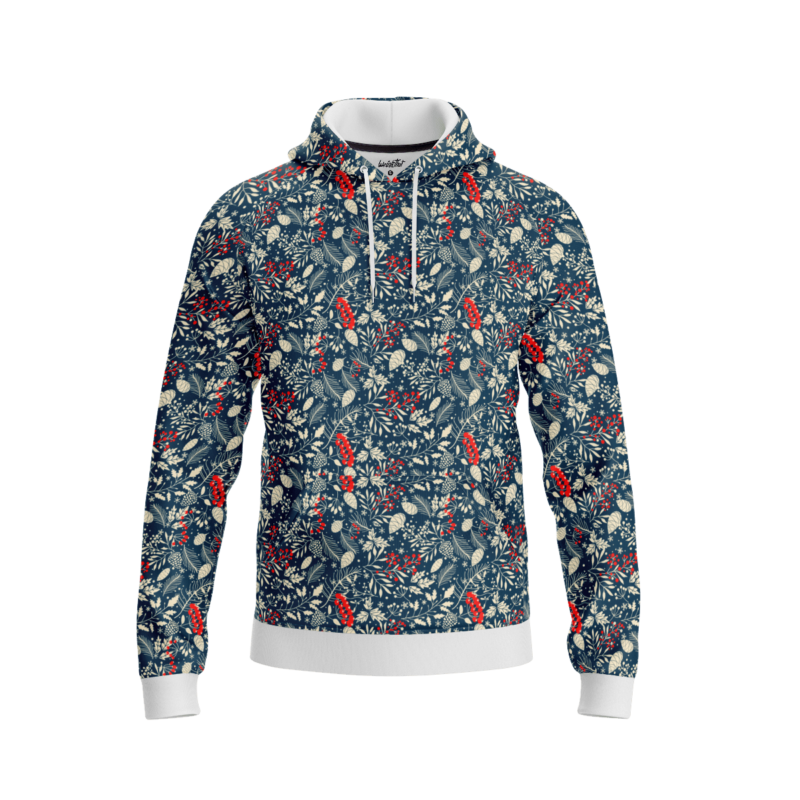 Blue Holly Leaves Berries HoodieFront 01