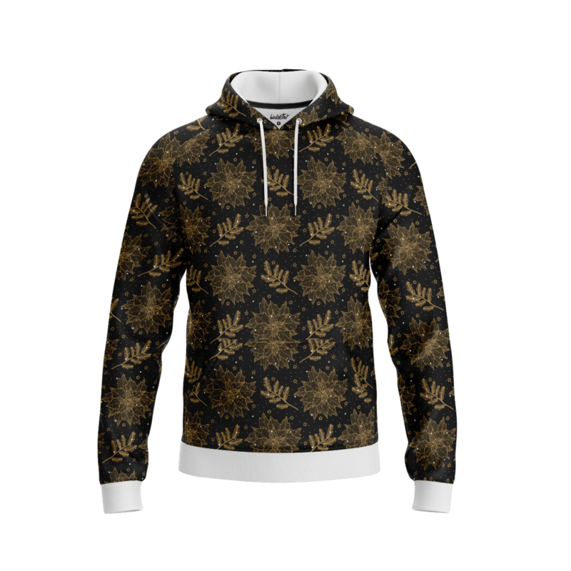 Golden Holly Leaves HoodieFront 16